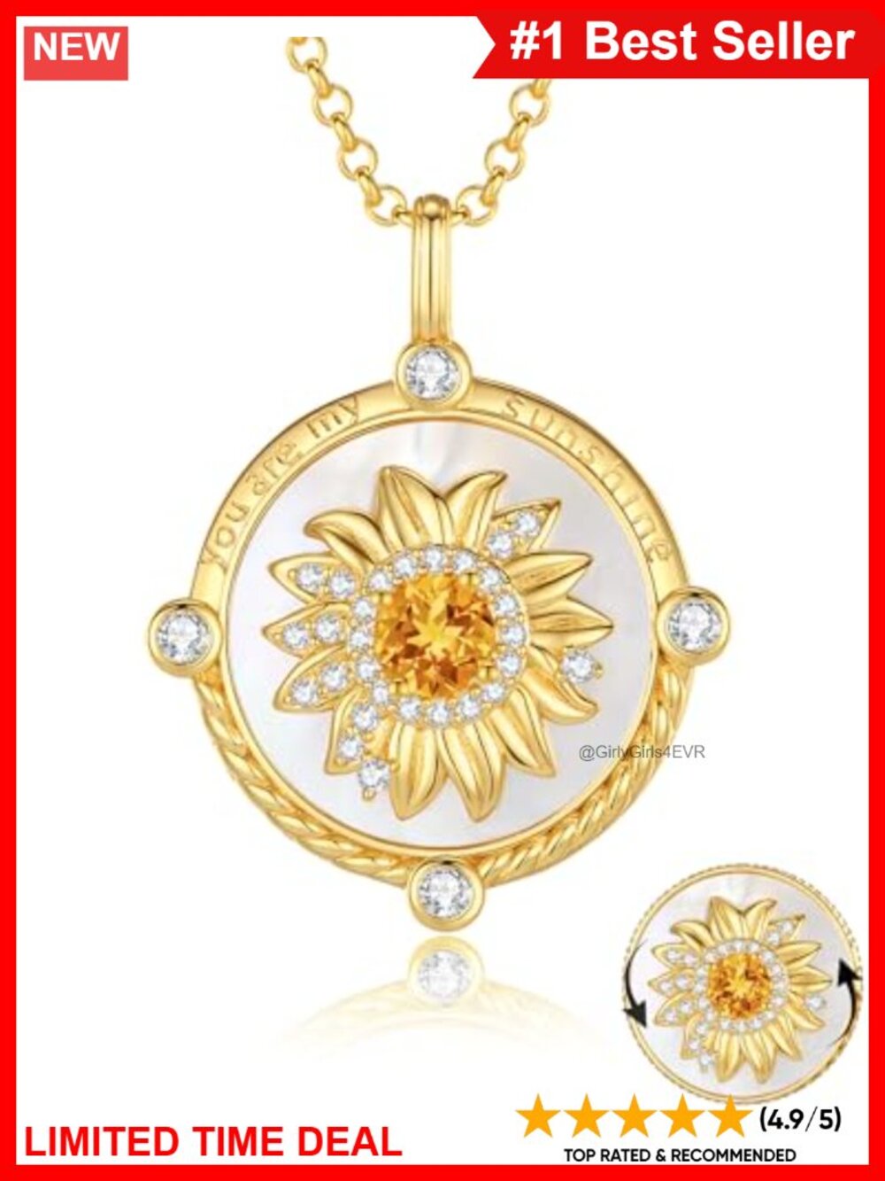 Sterling Silver Spinning Sunflower Pendant Anxiety Necklace